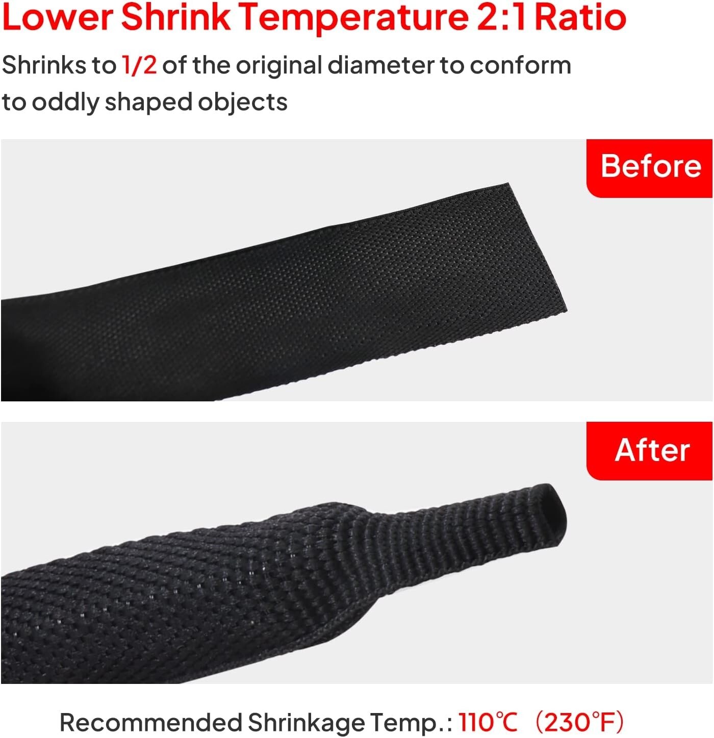 Black 2:1 Ratio Automotive Heat Shrink Braided Sleeving Tube Protect Cable/Wires