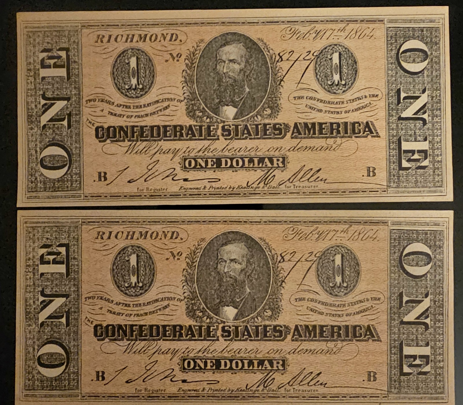 CONFEDERATE STATES OF AMERICA ONE DOLLAR BANKNOTE FACSIMILE PRISTINE CONDITION