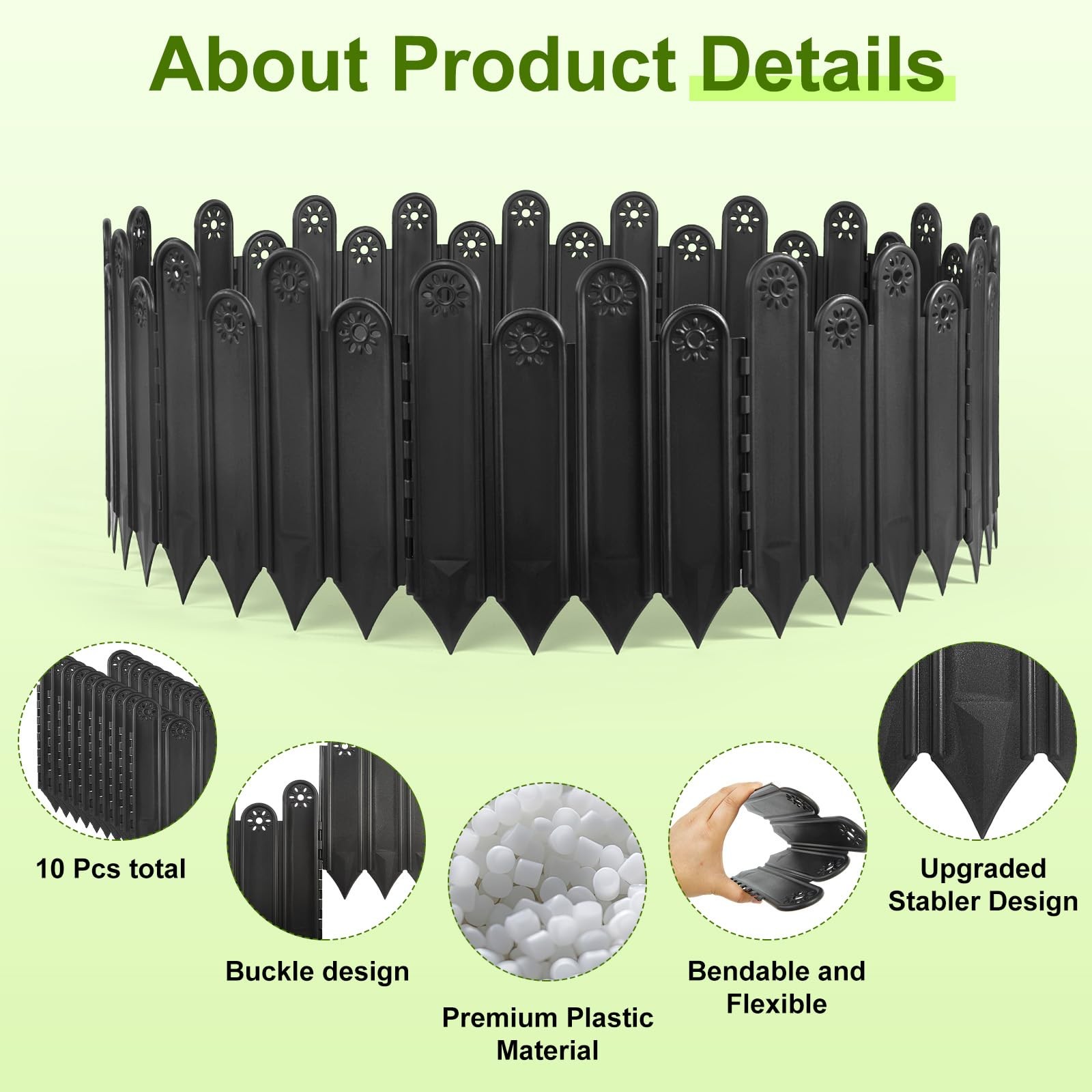 10 Pcs Black Garden Edging Borders, 9.84 Inch Tall Landscaping Edging, Total ...