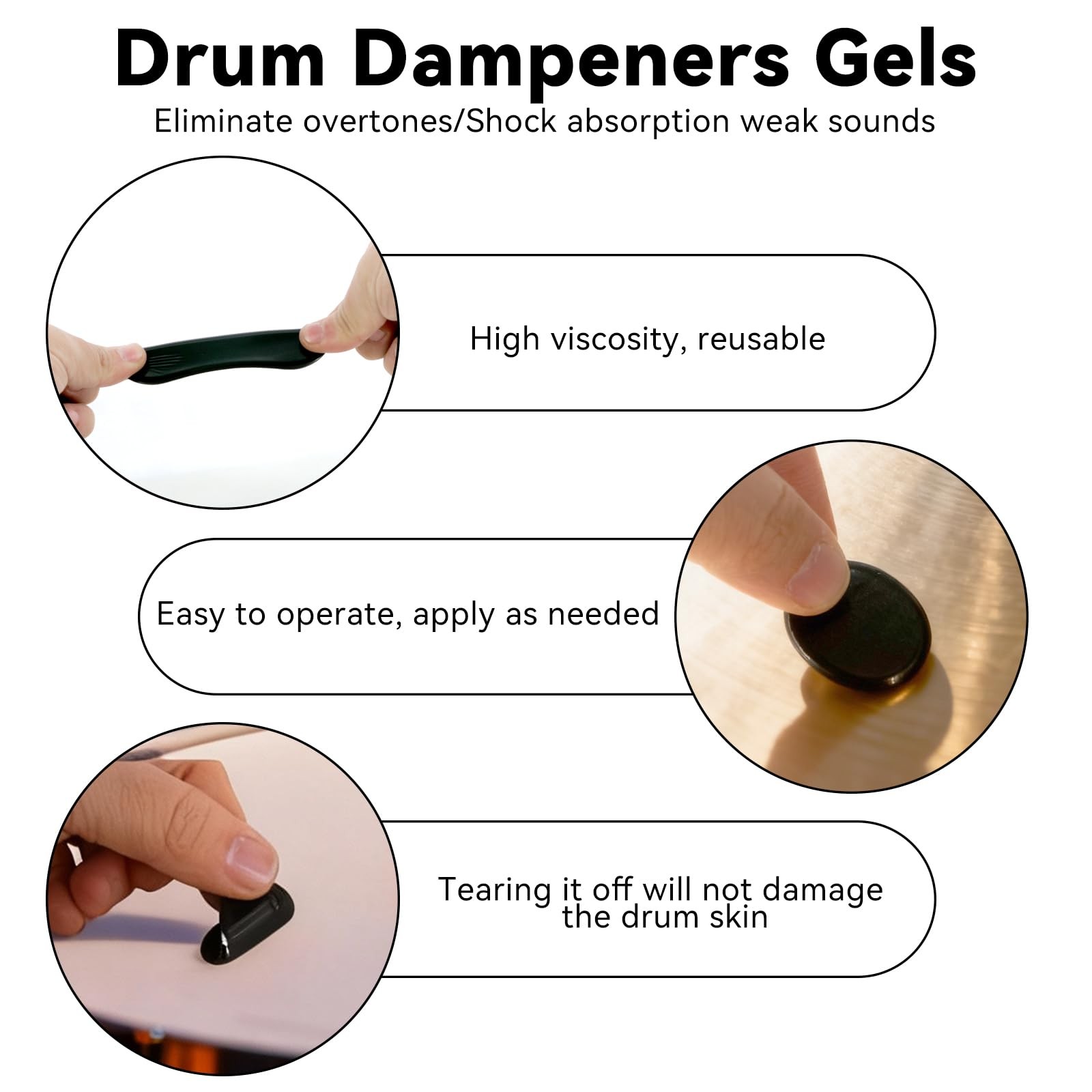 EASTROCK 16 Pieces Drum Damper Gel Pads, 2pcs Round and Long Black