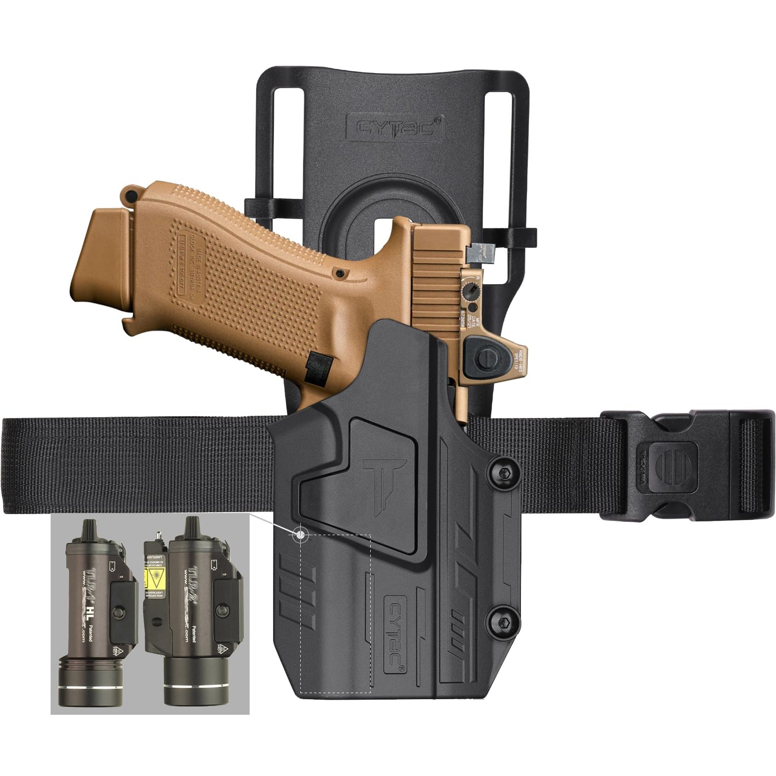 CYTAC Mega-Fit Light Holster for Streamlight TLR-1/TLR-2, Right Hand