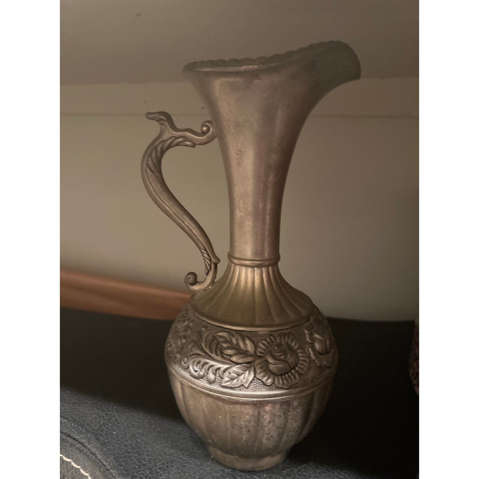 Silver-Plated Antique Carafe w/ Rose Flower Design, Vintage Decanter, Water Vase