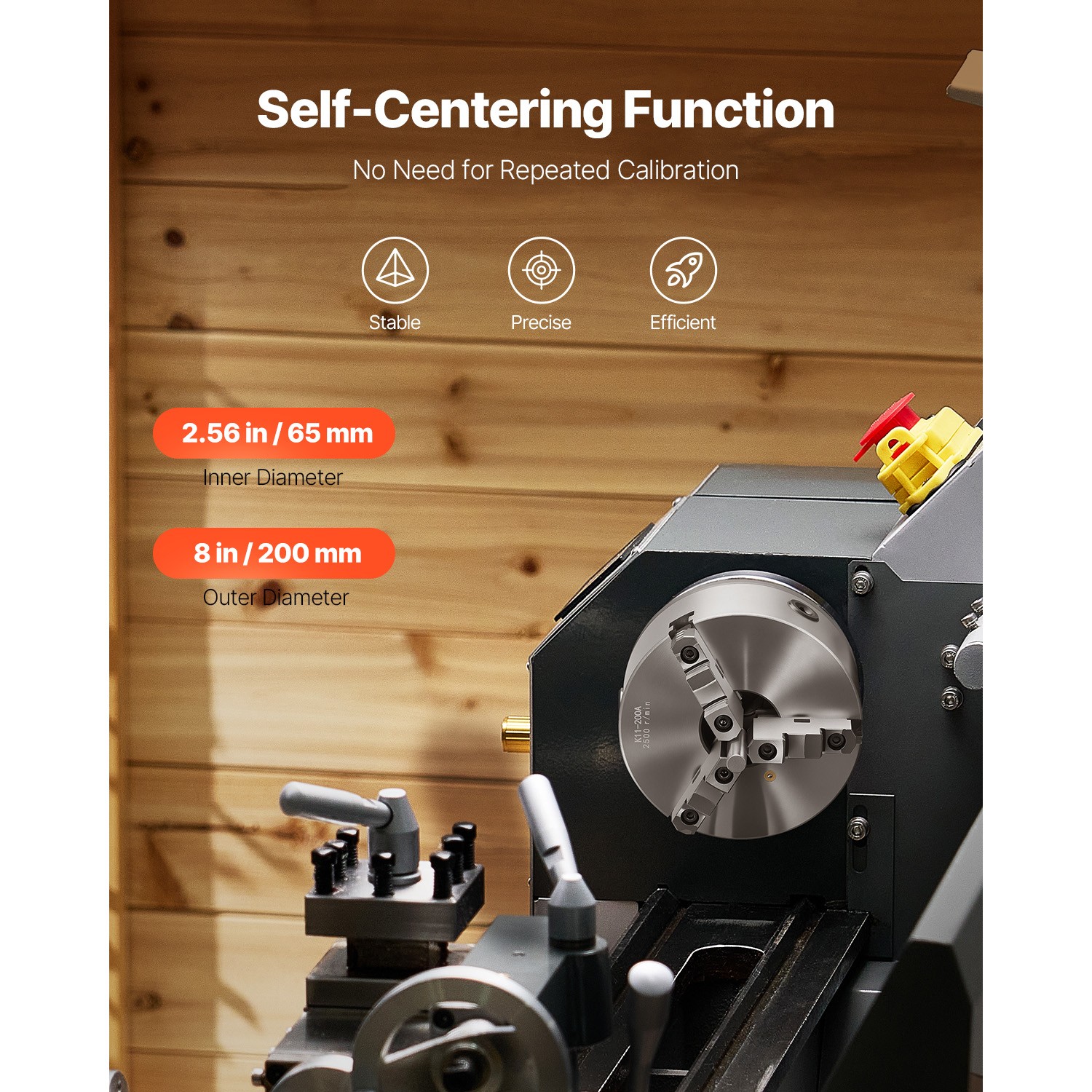 8 Inch 3-Jaw Self-Centering Lathe Chuck with 2 1/4 in-8 Threaded Backing