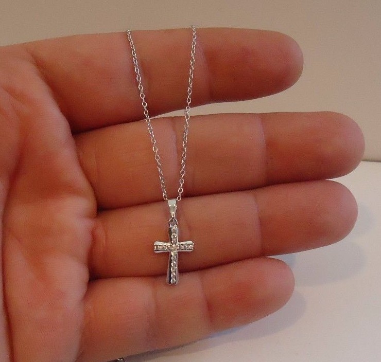 CROSS NECKLACE PENDANT W/ .45 CT  LAB CREATED DIAMONDS 925 STERLING SILVER