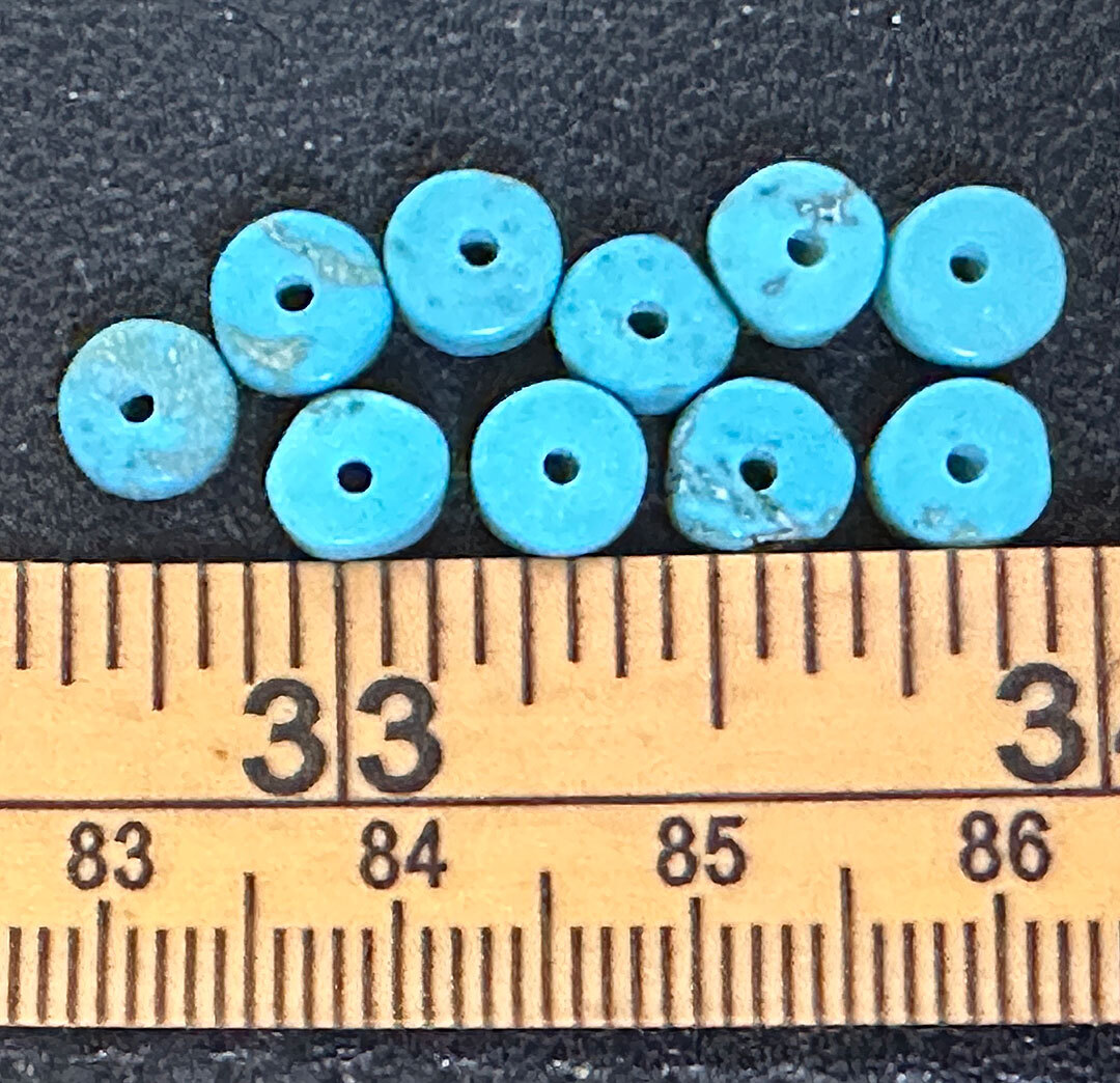 (10) Original Navajo Indian Turquoise Trade Beads Smaller Discs Fur Trade 1800's