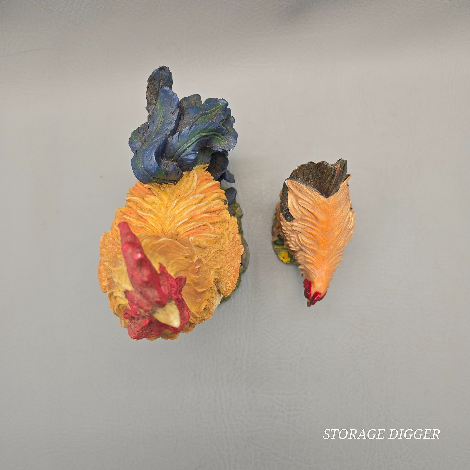 Vintage Resin Rooster and Hen Animal Figurines Farmhouse Decor 2 Pcs 9 in