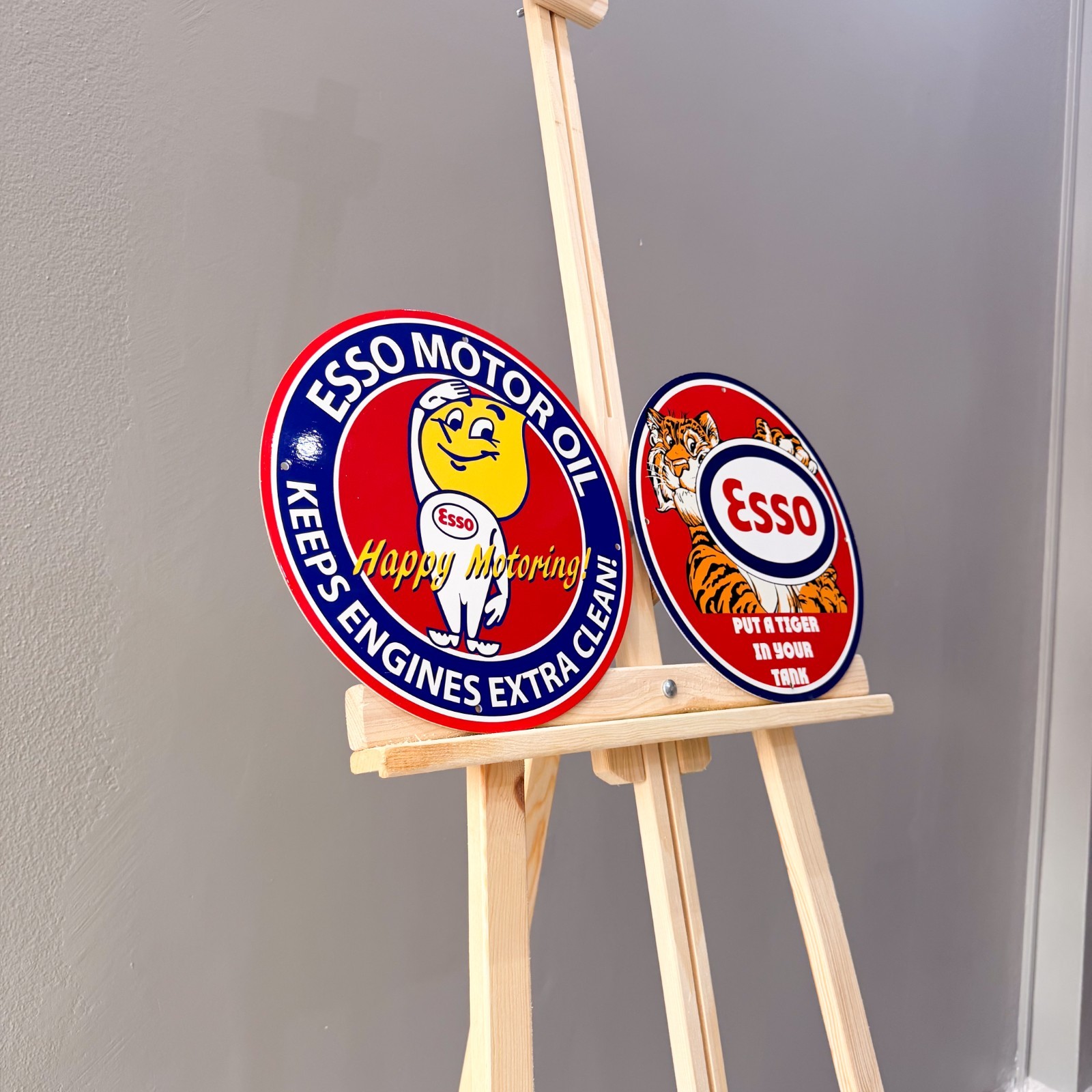 Esso Vintage Metal Sign Set of 2 Tiger & Man Happy Motoring – 30 cm / 11.8”