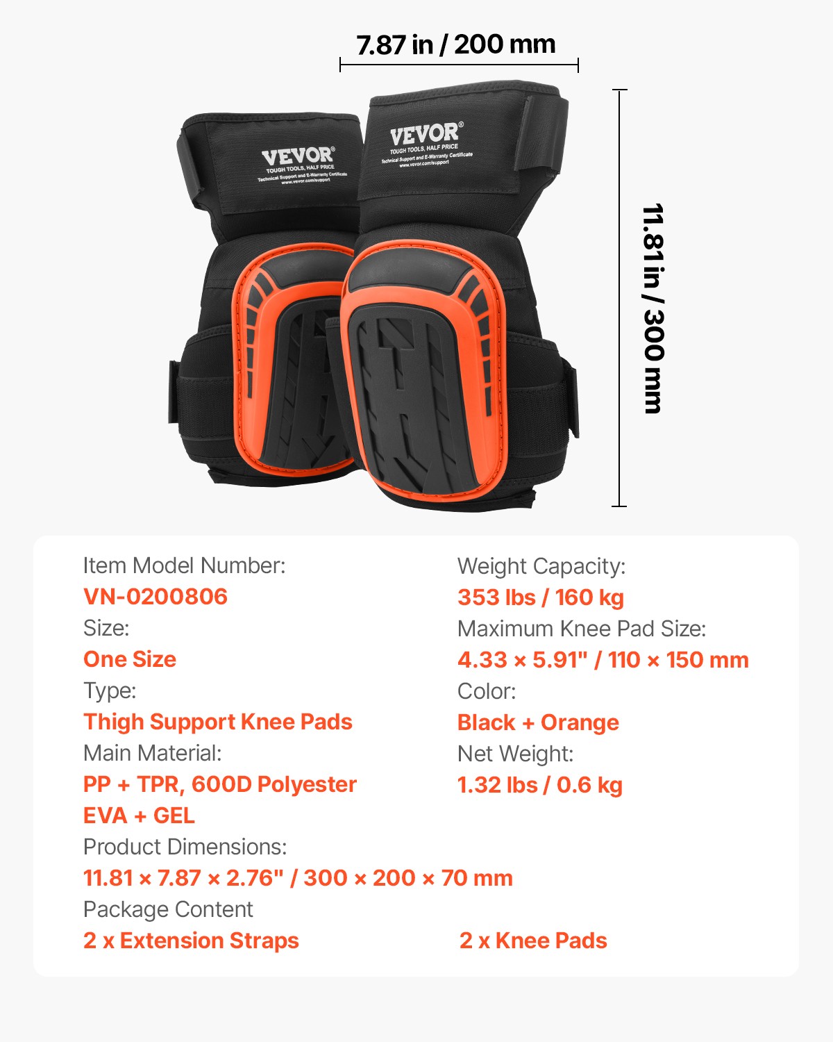 VEVOR Knee Pads for Work Extended Construction Knee Pads Soft Foam Gel Cushion