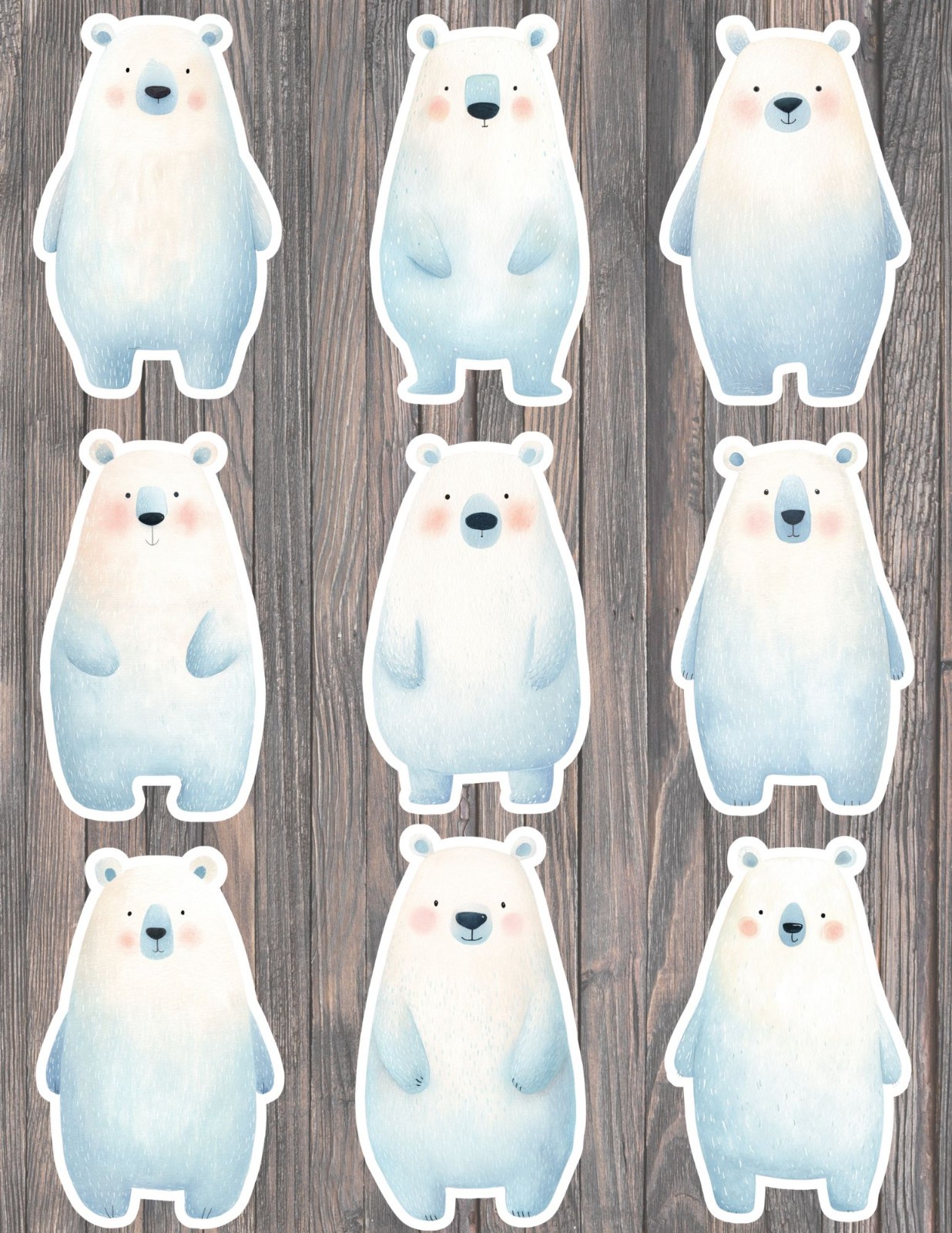 Cute White Bear Vinyl Stickers Set Scrapbooking Laptop Waterbottle