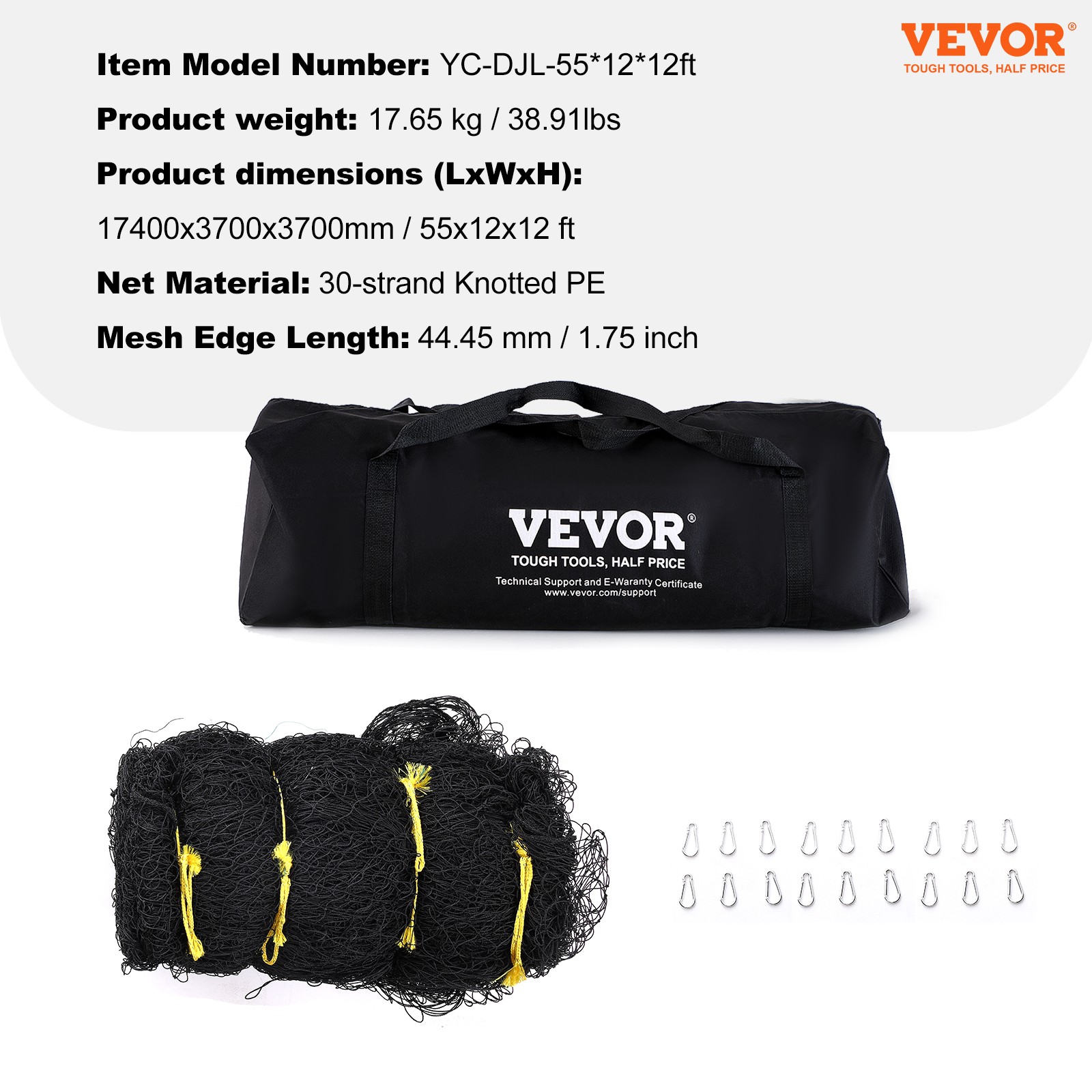VEVOR 55FT Softball Baseball Cage Netting Heavy Duty PE Pitching Batting Net