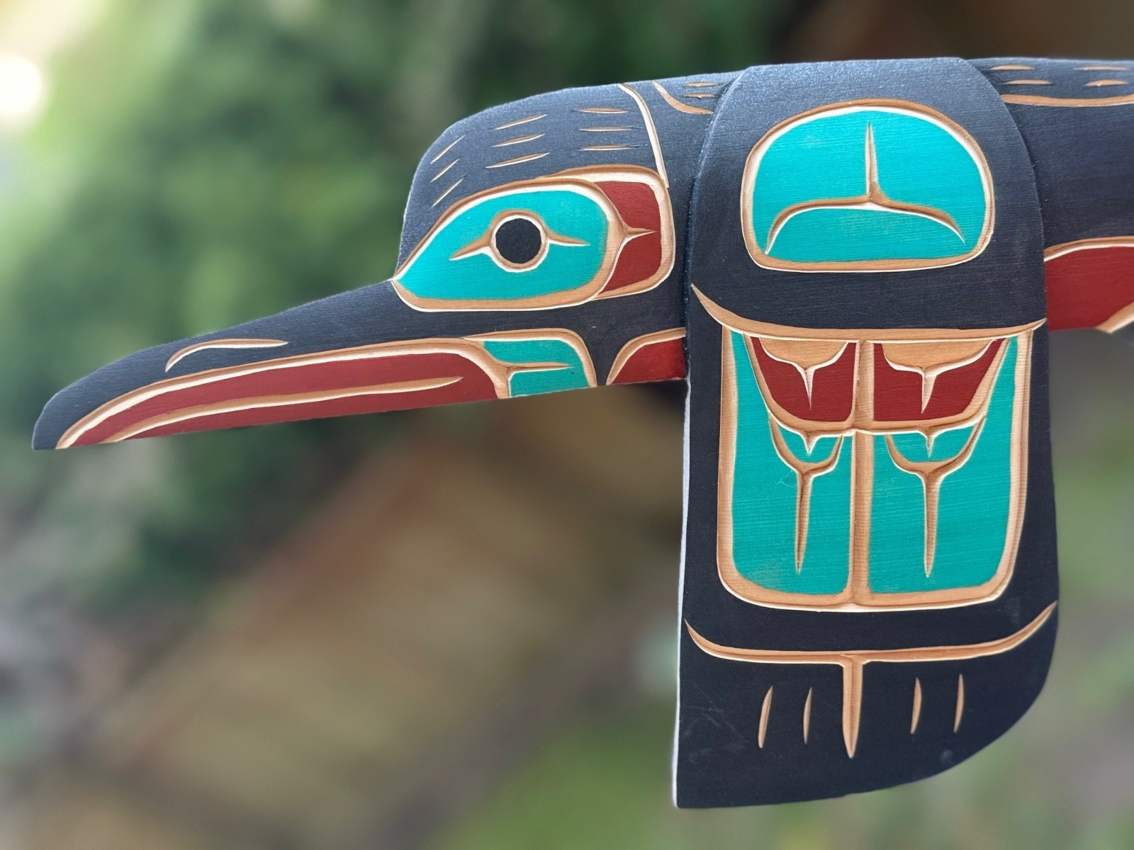 Northwest Coast Native Large Beautifully Detailed Yellow Cedar Hummingbird