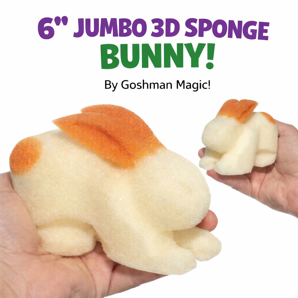 6” Jumbo 3D SPONGE BUNNY 1 Deluxe Goshman Close Up Magic Trick White Foam Rabbit