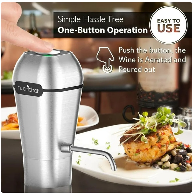 NutriChef (PSLWPMP250) Stainless Steel Electric Wine Pump Aerator -