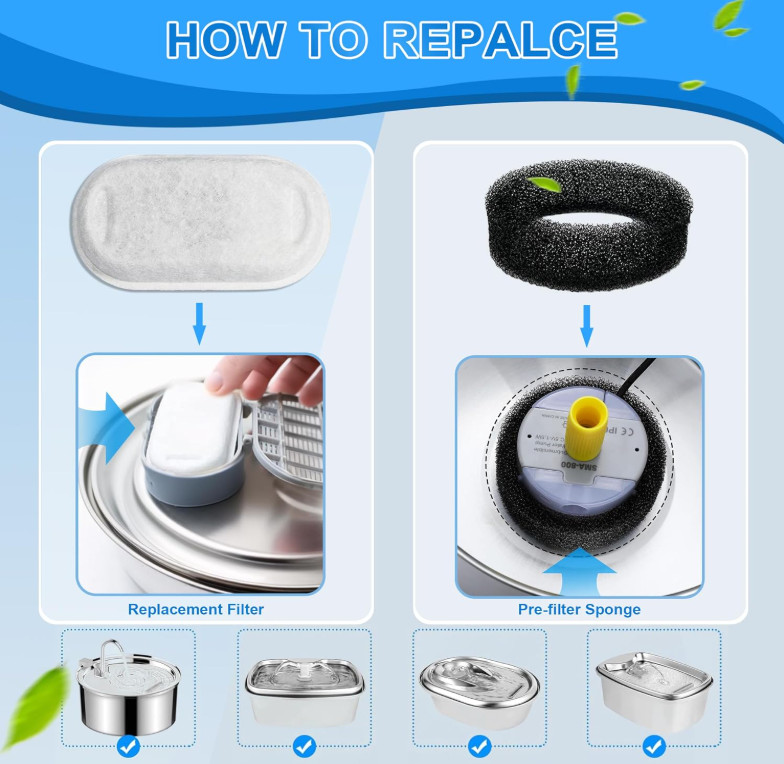 Kitty Spout Cat Water Fountain Filters for 3.2L/108oz Stainless Fountain Dog PET