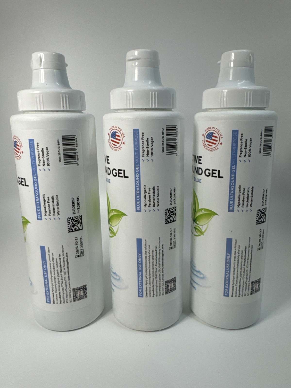 3x- RED Conductive Ultrasound Gel 2-Pack Medium Viscosity Clear 250ml Made USA