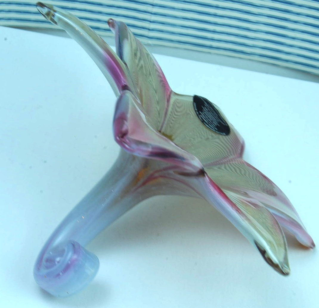 Genuine Italian Flower Blown Glass Murano Iridescent Pinkish Amber Italy