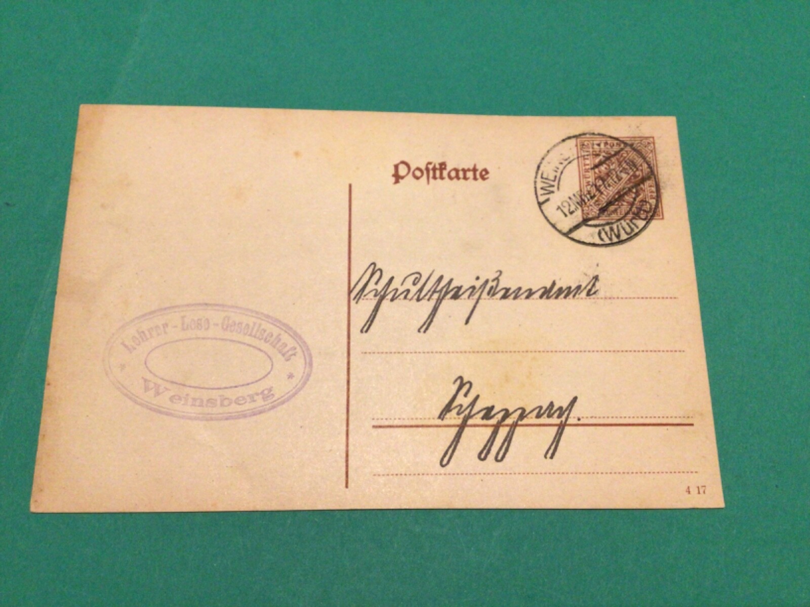 Germany Wurttemberg 1917 used postcard A18026