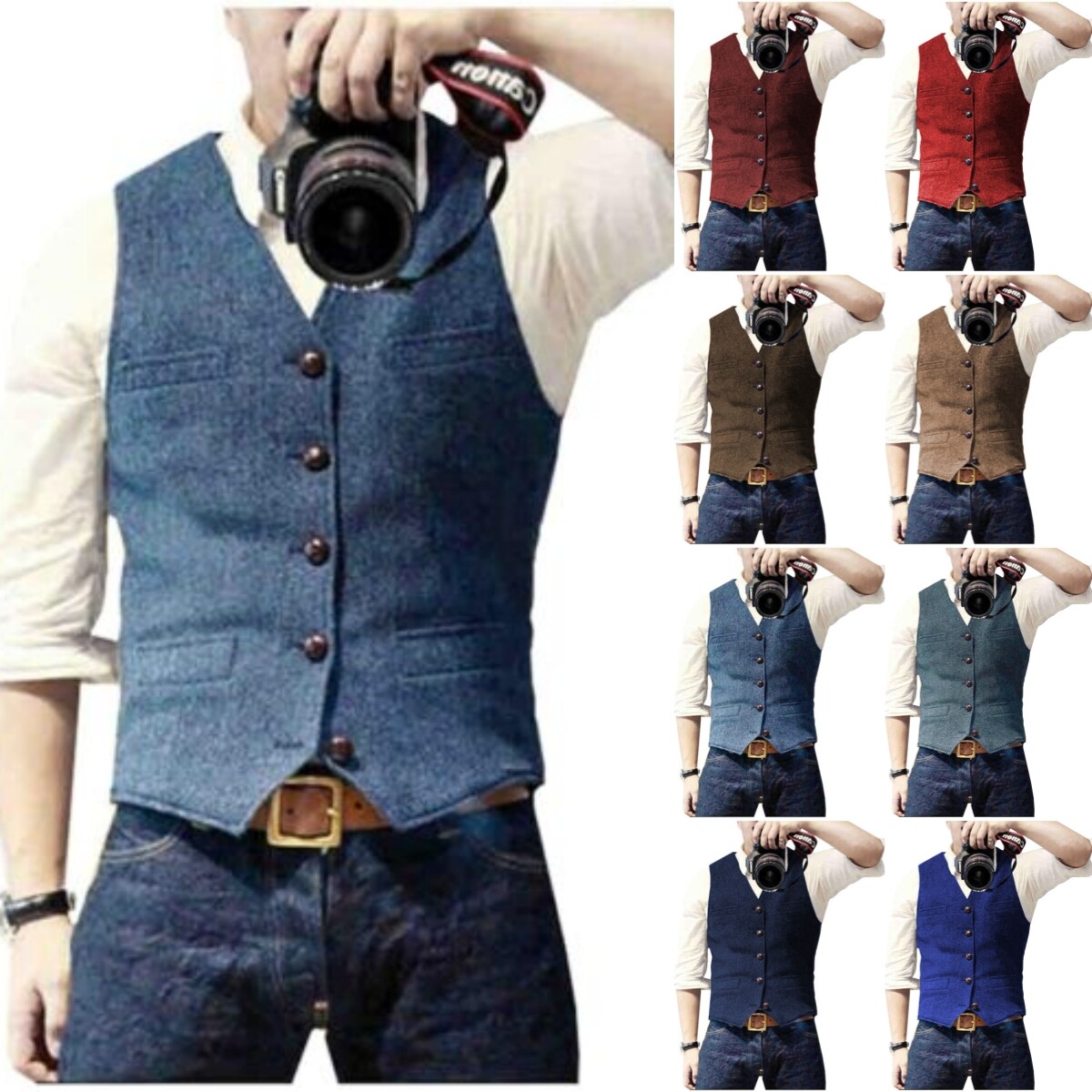 Mens Tweed Vest Western Cowboy Groom Bestman Formal Waistcoat M Large XL XXL 3XL