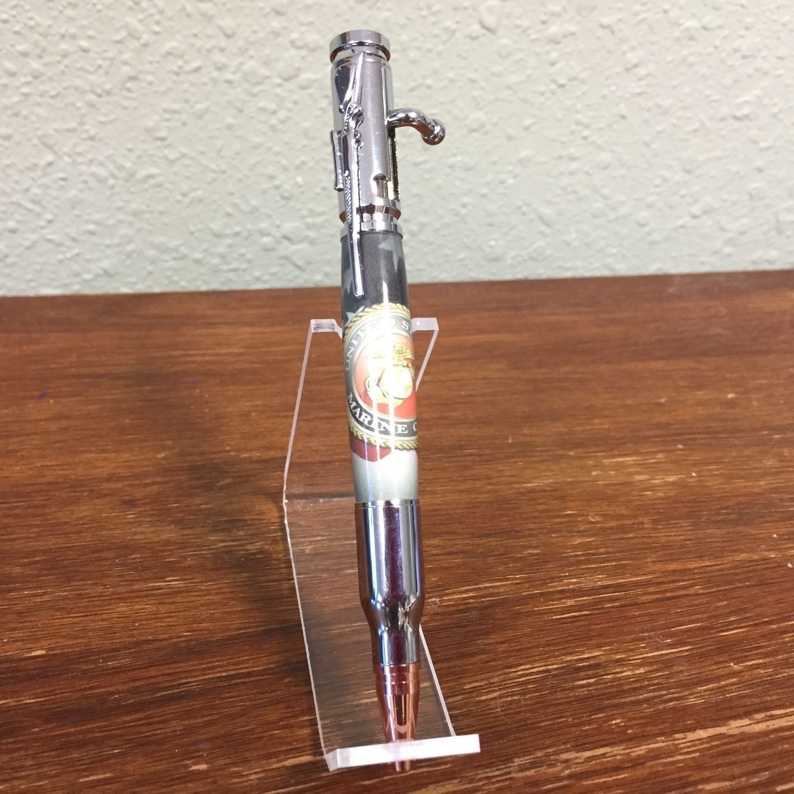 OFFICIAL LICENSED US MARINES Corp Pen with Round Logo Bolt Action Chrome