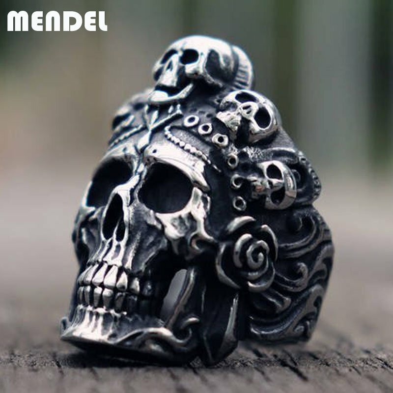 MENDEL Stainless Steel Big Mens Gothic Biker Skull Ring For Men Silver Size 8-15