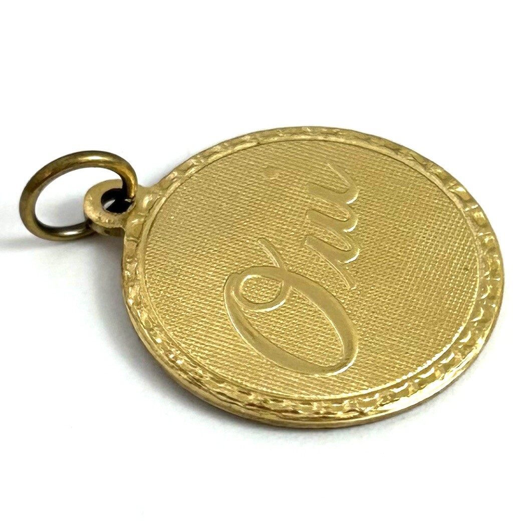 Vintage French Oui Charm Yes Necklace Pendant Brass Metal Jewelry