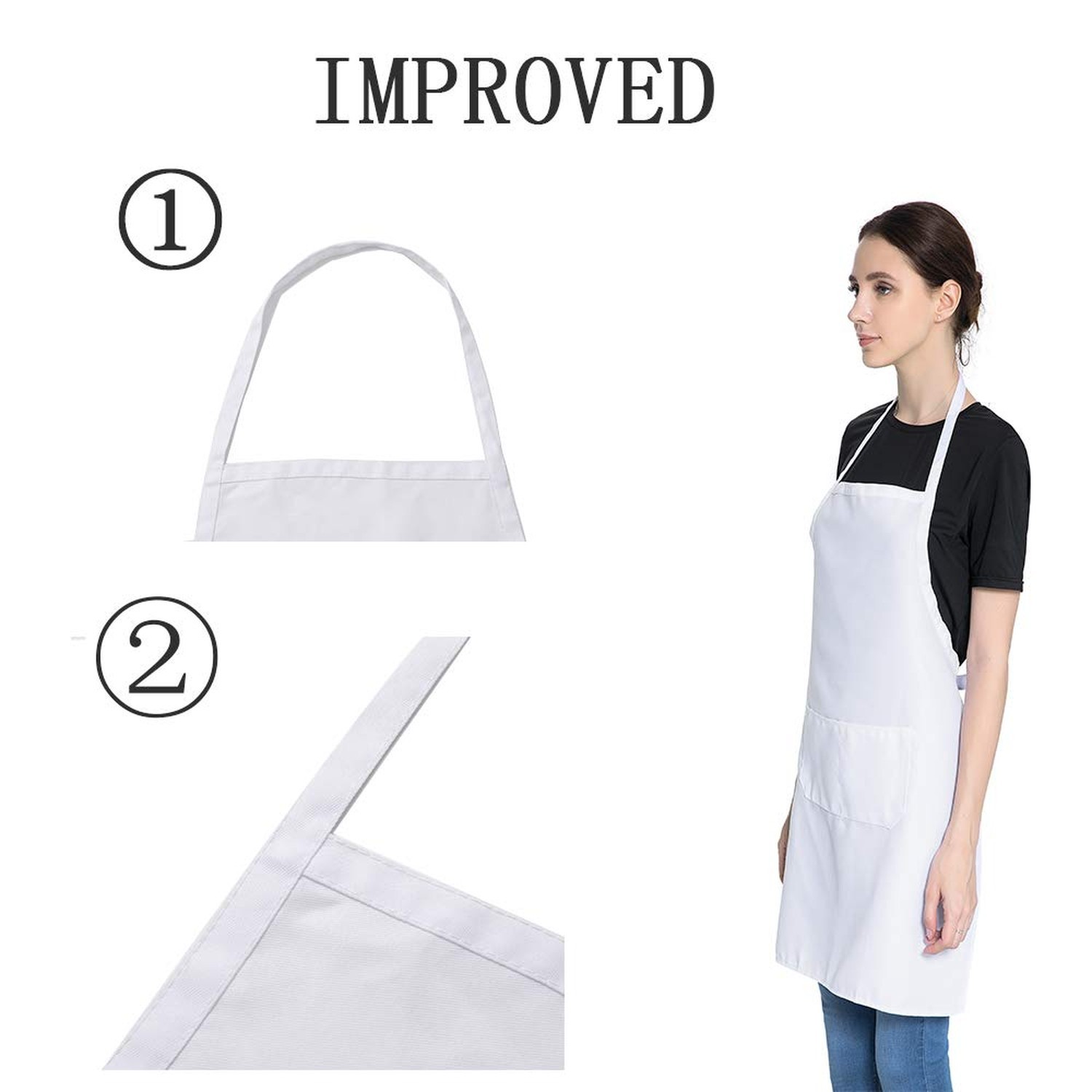 Total 6PCS White Apron for Women Adult Unisex Plain Color Bib aprons with 2 F...