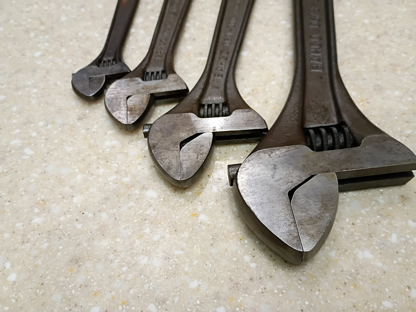 Vintage set of 4 Bahco Sweden Adjustable Wrenches spanner monkey 12" 8" 6" 4"