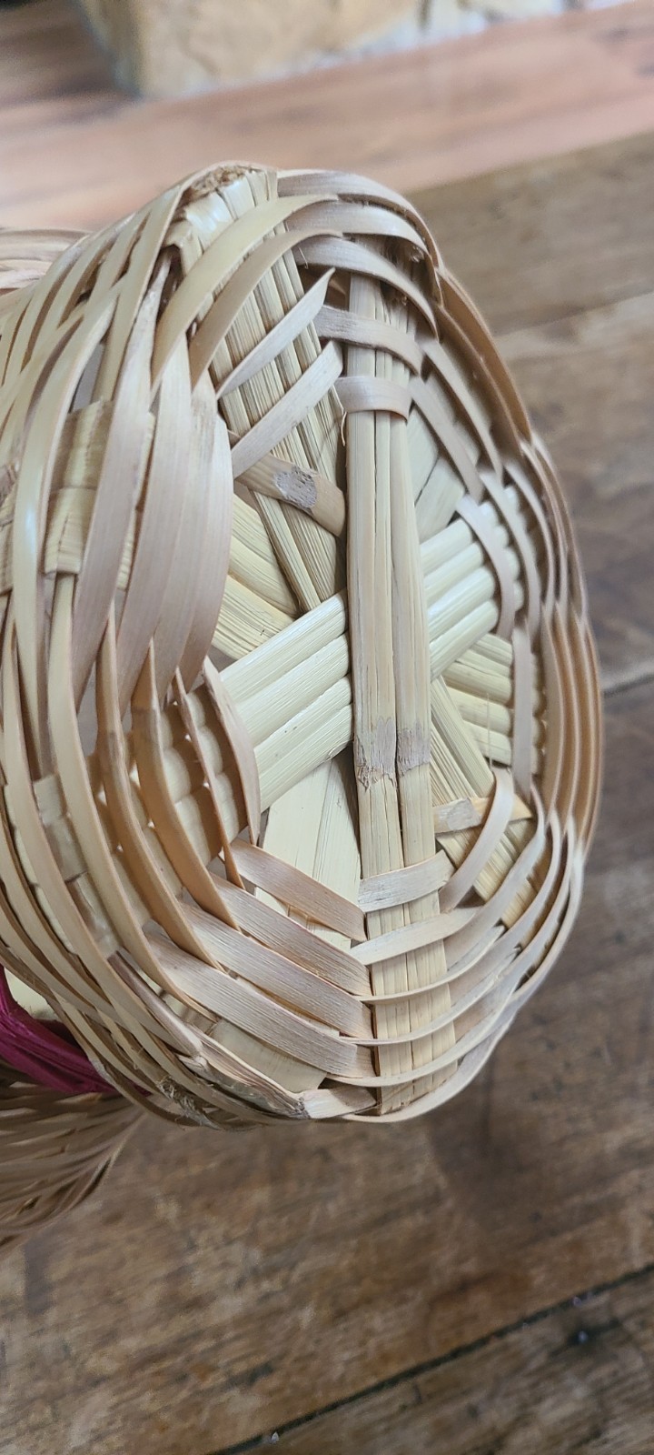 Vintage Woven Easter Basket Pink Green Handle Mexico 70s Traditional 9 X 11