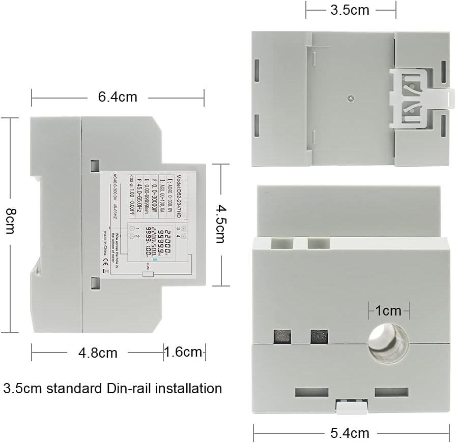 Single Phase Energy Meter Din Rail Electricity Usage Monitor Meter AC 300V 100A