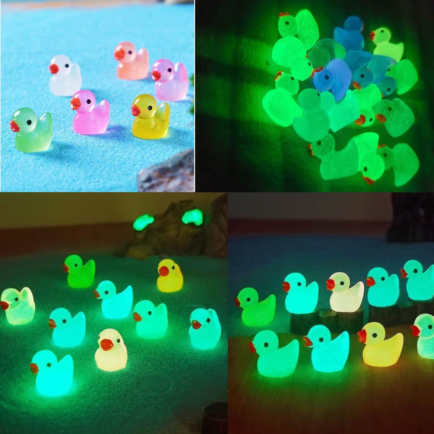 Glow in The Dark Mini Rubber Ducks, 12 Colors, 45 Pieces, Decorative Resin