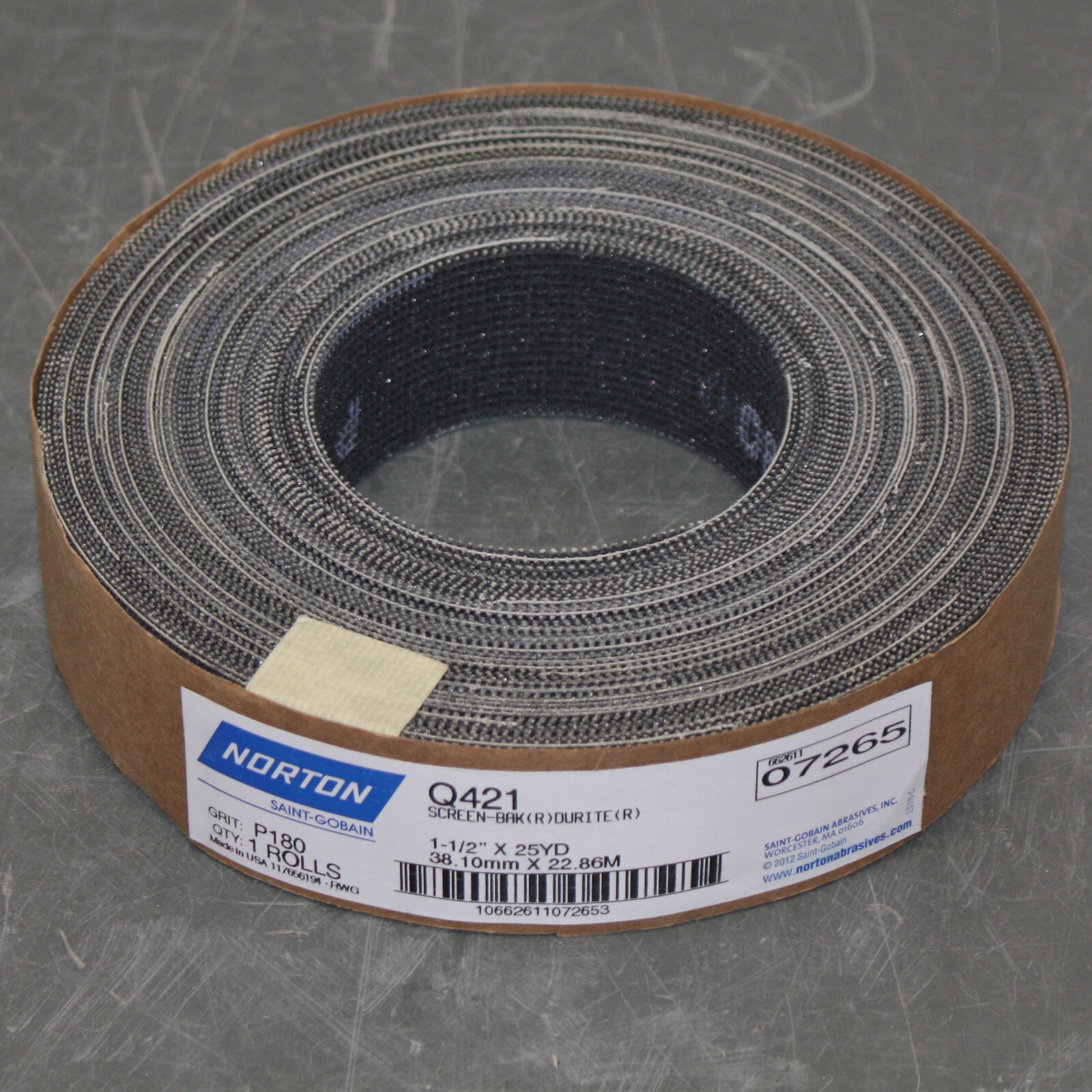 Norton Screen-Bak Durite Abrasive Screen Roll Q421, 1-1/2" x 75ft, 180 Grit