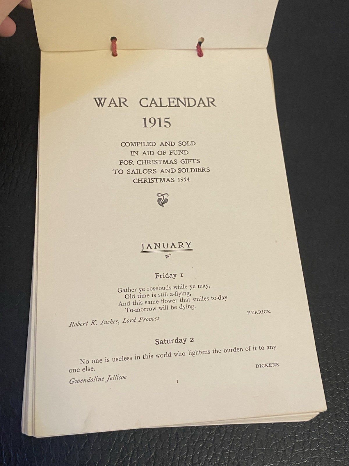 1915 BRITISH WWI WAR CALENDAR FOR SAILORS SOLDIERS CHRISTMAS FUND QUOTATIONS
