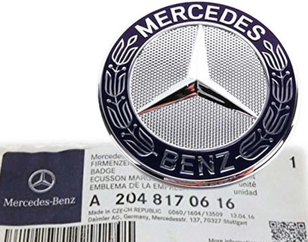 🔥🔥For Mercedes~Benz Blue Flat Front Hood Emblem AMG Badge Logo LAUREL WREATH