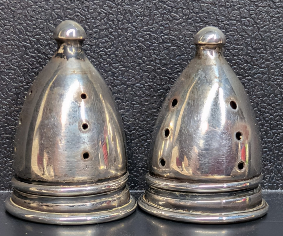 Vtg Crown Tall Sterling Silver Salt &Pepper Shaker Glass Lined 3.39oztw 260339