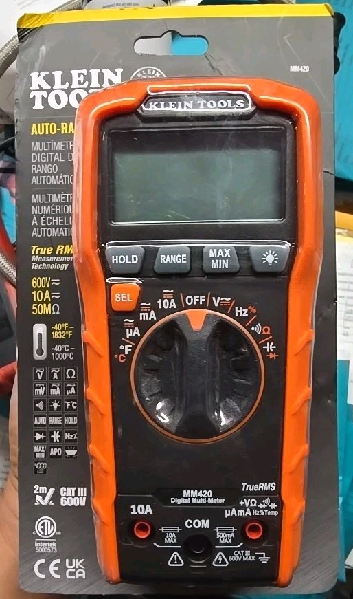 Klein Tools MM420 Digital Multimeter 600V AC/DC with Auto-Ranging TRMS