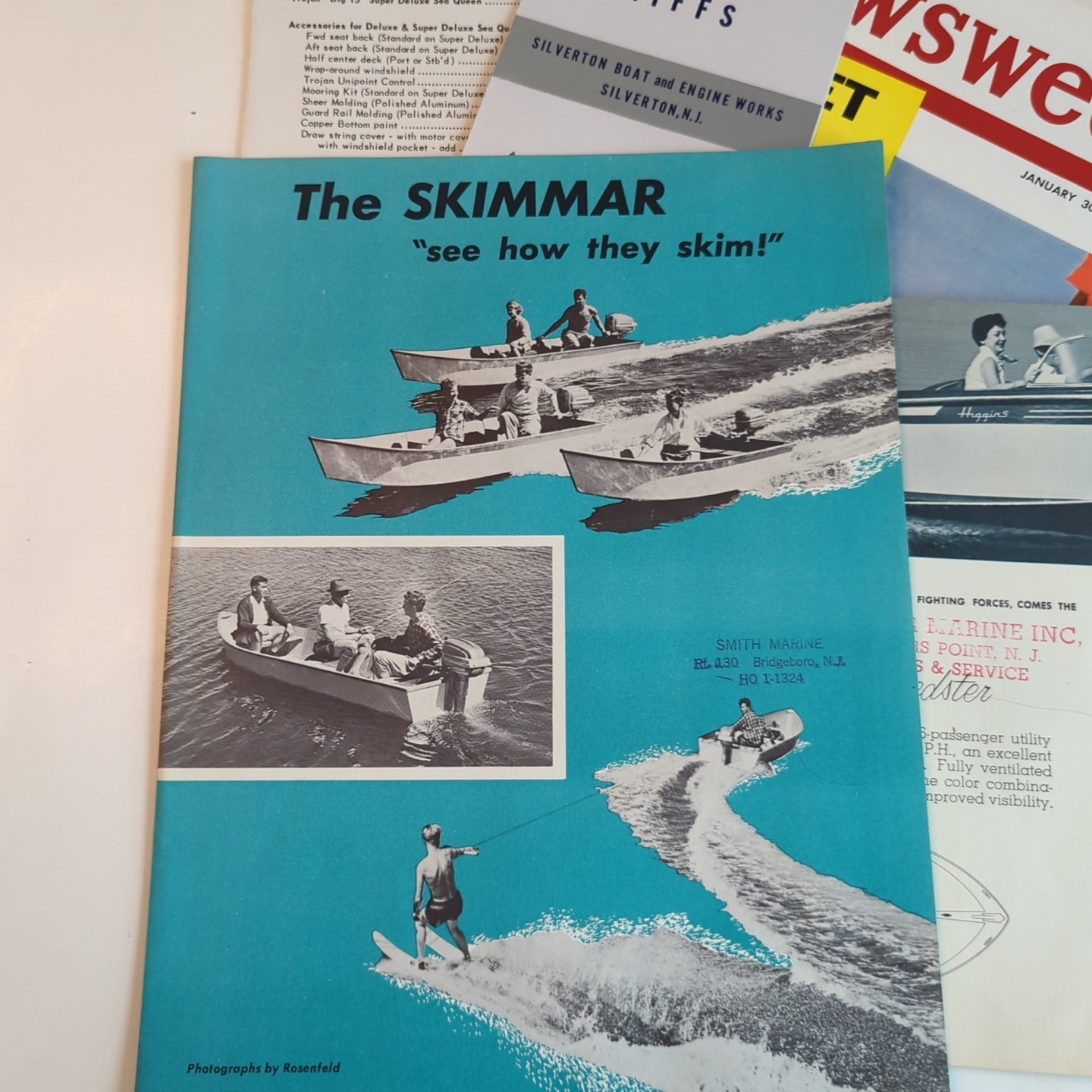 Lot Vintage 1956 Boat Brochures Catalogs Skimmar, Silverton Skiffs, Trollercraft