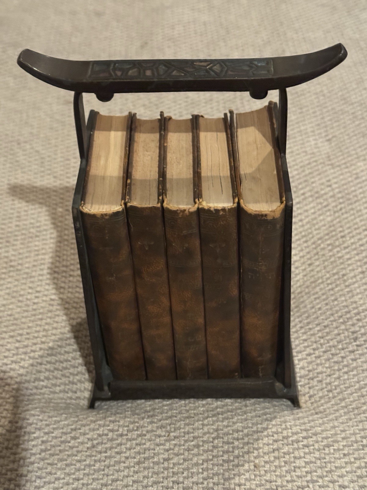 Vintage 5 Leather Bound Books of Moses (TorahSet) Hebrew with Metal Book Holder