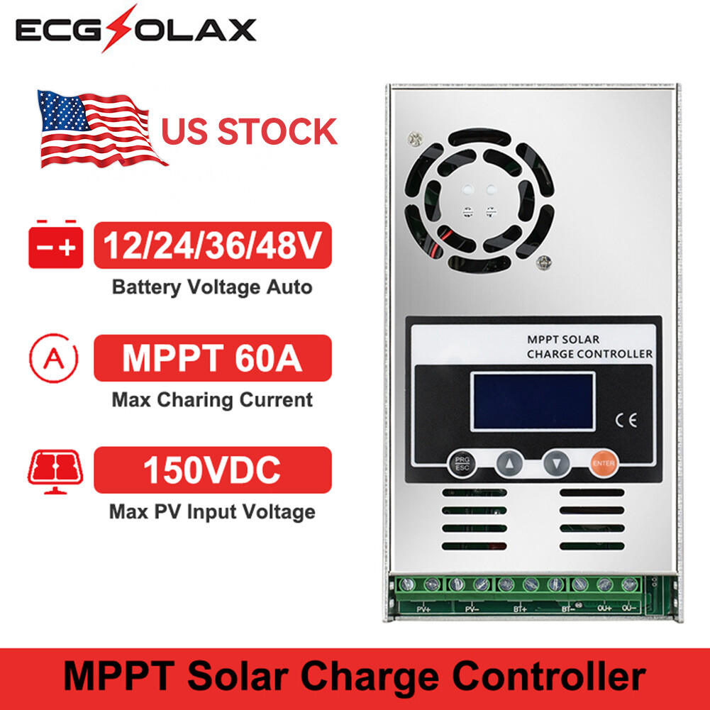 USA MPPT 60AMP Solar Charge Controller For 12V 24V 36V 48V DC Battery Regulator
