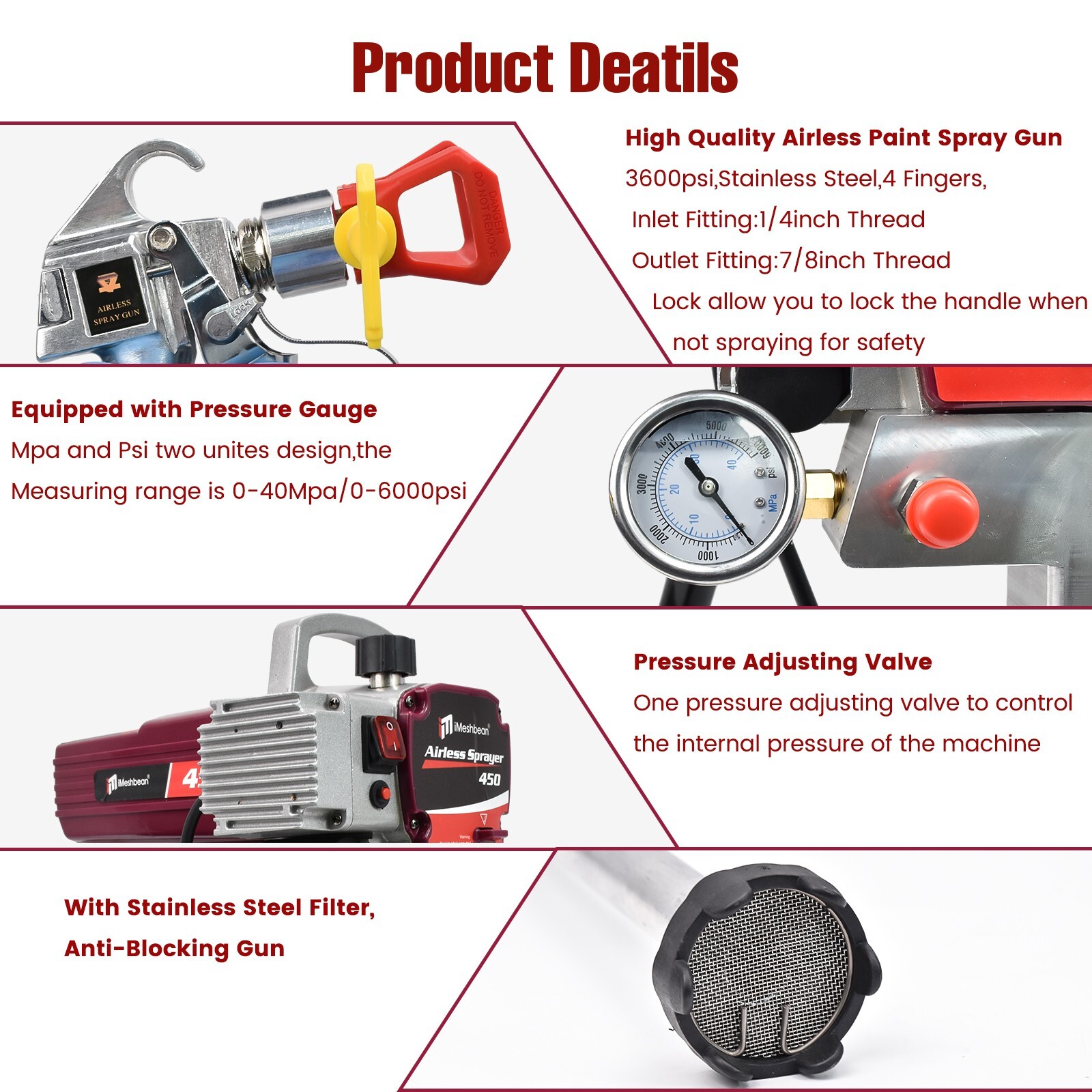 2.5HP Electric Airless Paint Sprayer High Efficient 3300PSI W/Extension Rod 110V