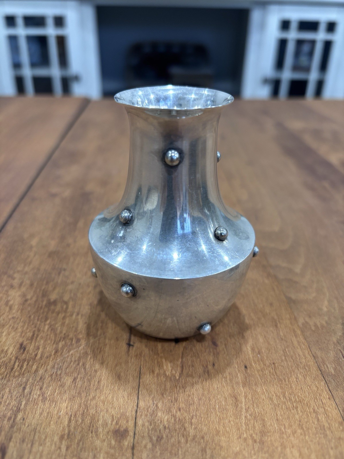 Antique Pair Of Silver Candle Sticks And Bud Vase Marked