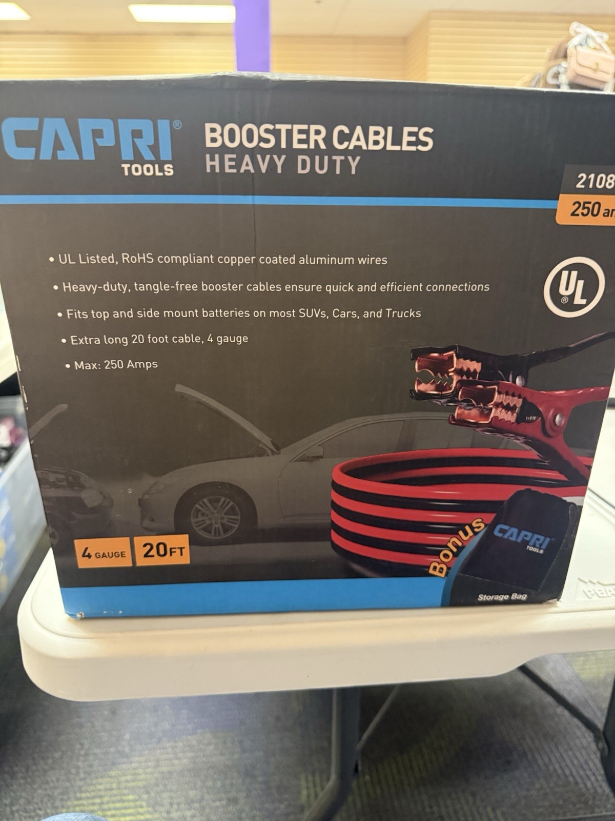 CAPRI TOOLS Heavy Duty Jumper Booster Cables 4 Gauge 20FT ,Storage Bag, 250 amps