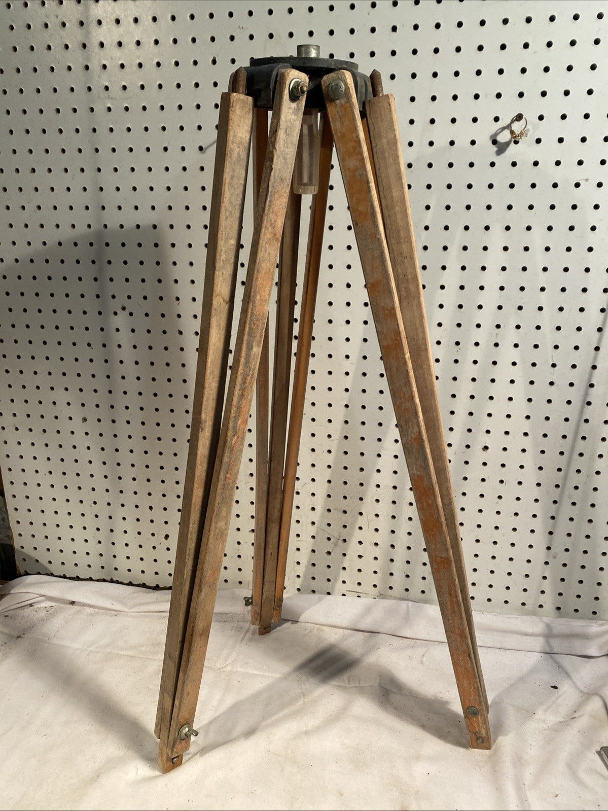 Antique Wooden Survey Tripod Floor Lamp Transit Upcycled Industrial MCM 5 Foot
