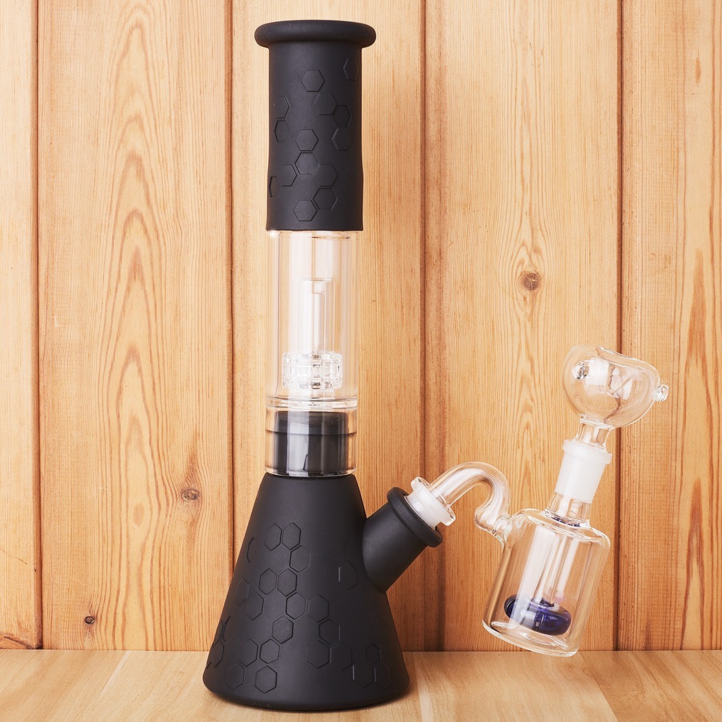 12" Silicone Glass Bong with Ash Catcher Smoking Tobacco Water Pipe 14mm Bowl