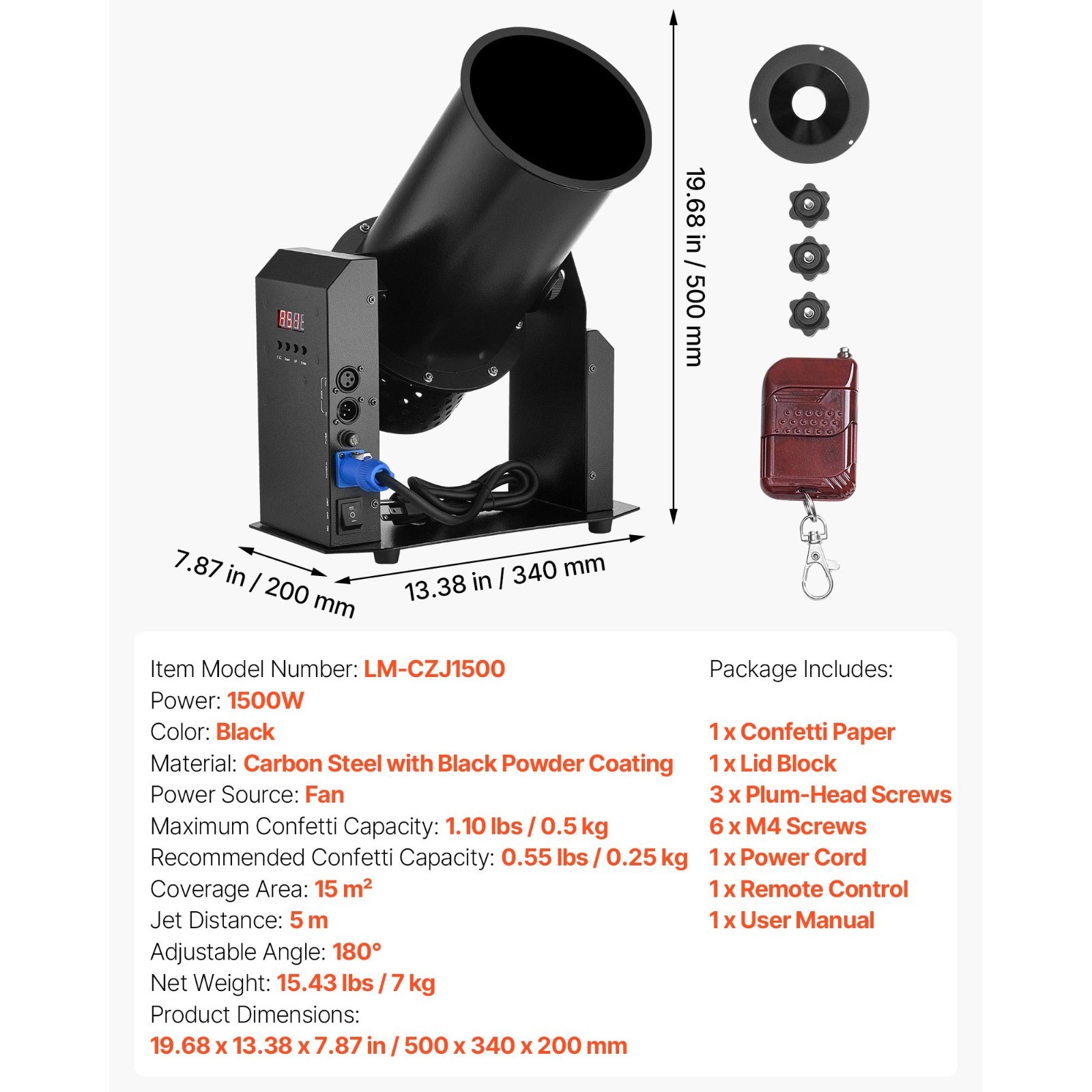 Uimoso 1500W Electric Confetti Machine Confetti Launcher Cannon DMX512 & Remote