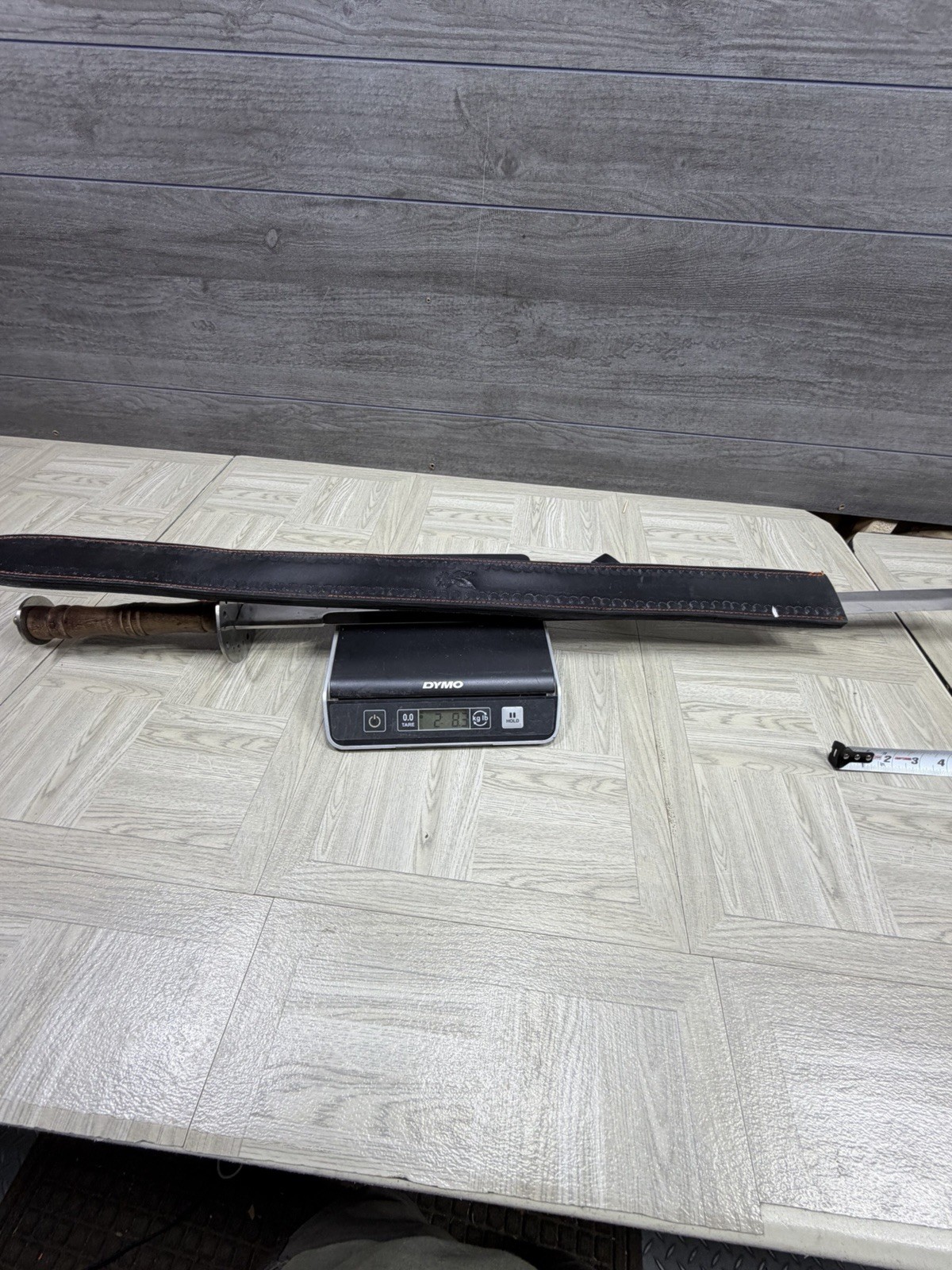 Pakistan Reproduction Battle Sword W Leather Sheath Wood Handle Metal Blade Vtg