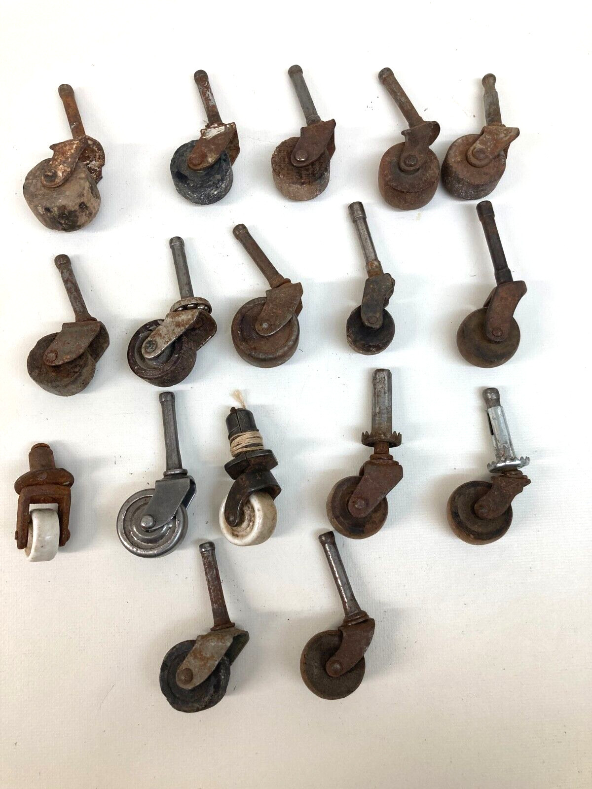 Lot of 17 Vintage Wooden Casters, Furniture Rollers, Antique Mixed Steampunk