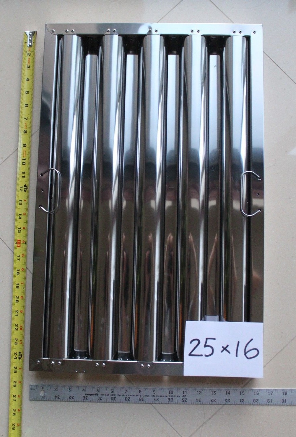 Defense 1pc Stainless Steel Commercial Hood Baffle Grease Filter 25 x 16