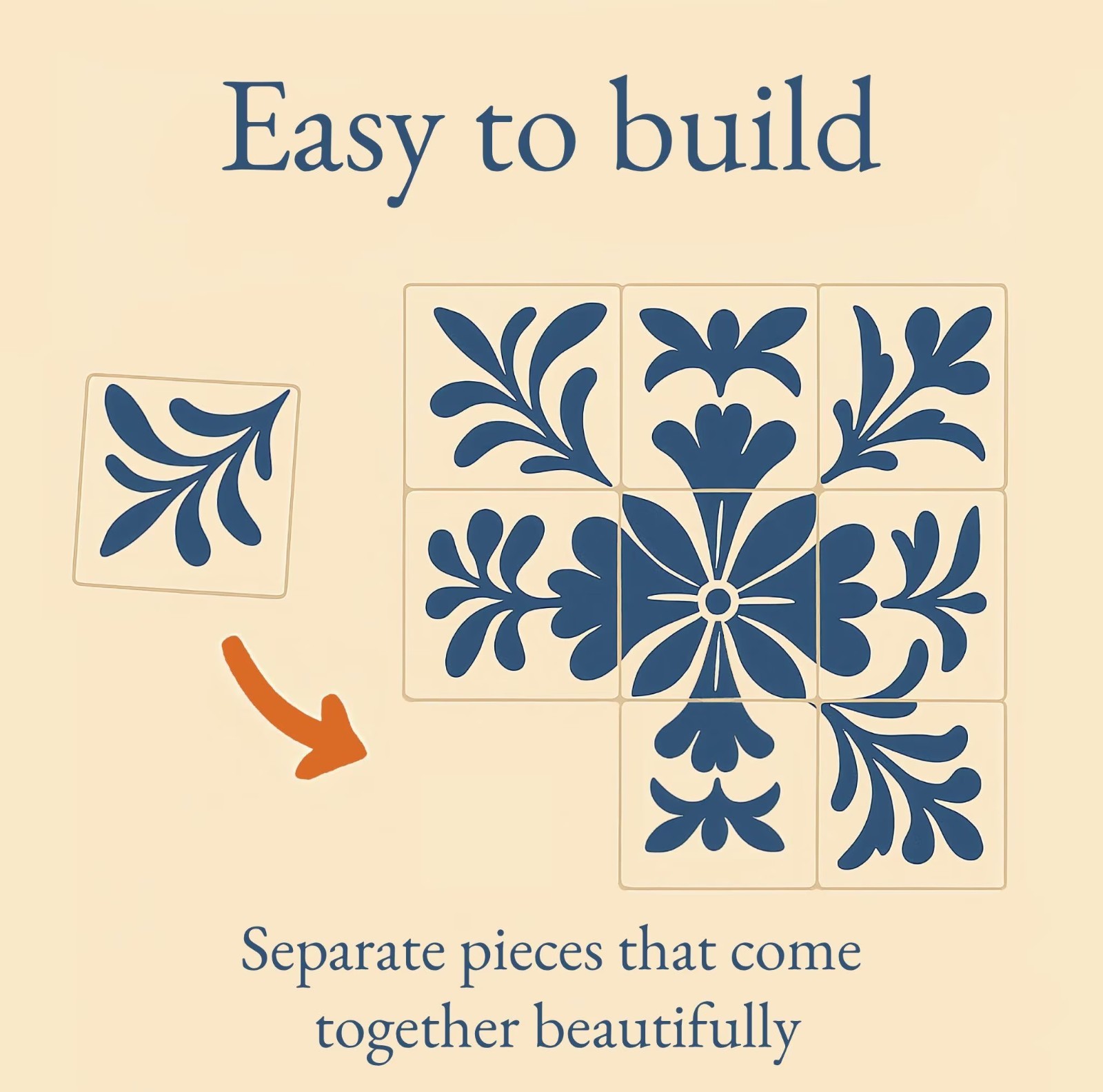 Equestrian Ceramic Tile Mural – Black & White Horses, Blue Floral Wall Art