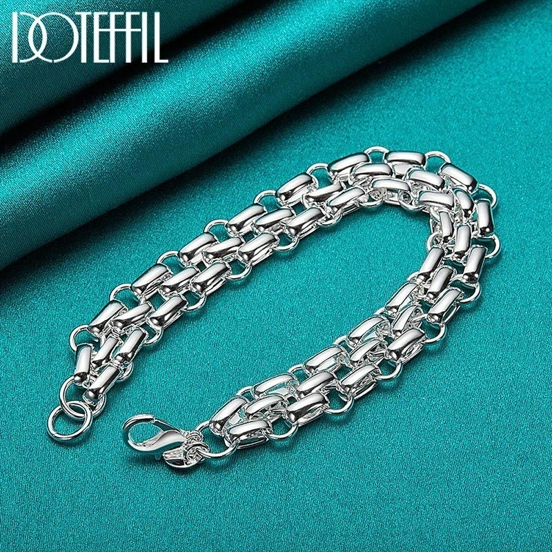 925 Sterling Silver Women Lnterlocking Circle Bracelet Chain Fashion Jewelry