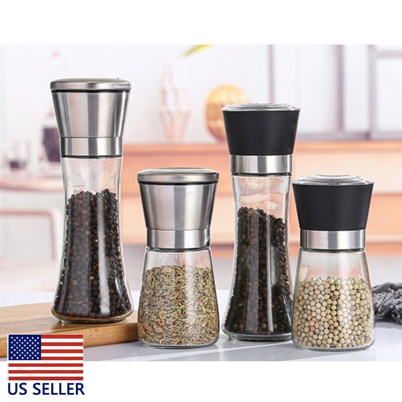 1PC Salt and Pepper Grinder Set Adjustable Coarseness Mills Glass Refillable